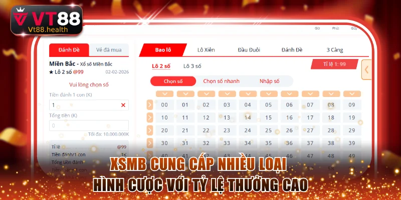 XSMB cung cấp nhiều loại hình cược với tỷ lệ thưởng cao